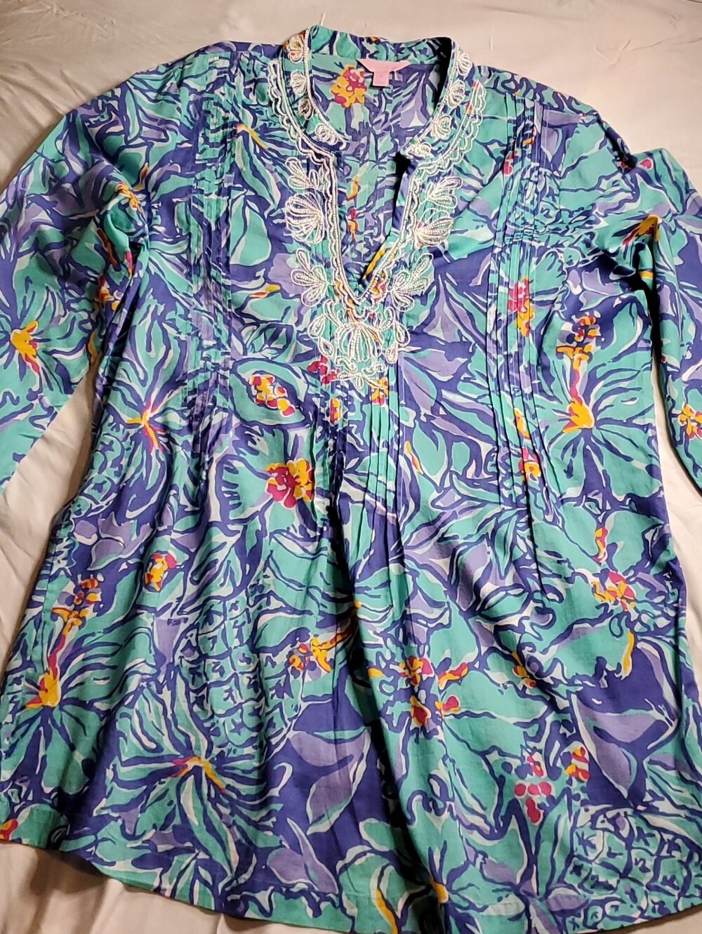 Lilly Pulitzer Iris Blue Mai Tai Embellished Tunic Top XL